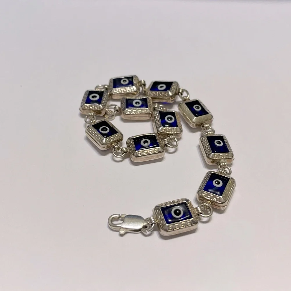 925 Silver Unique Evil Eye Bracelet - Picture 11 of 14